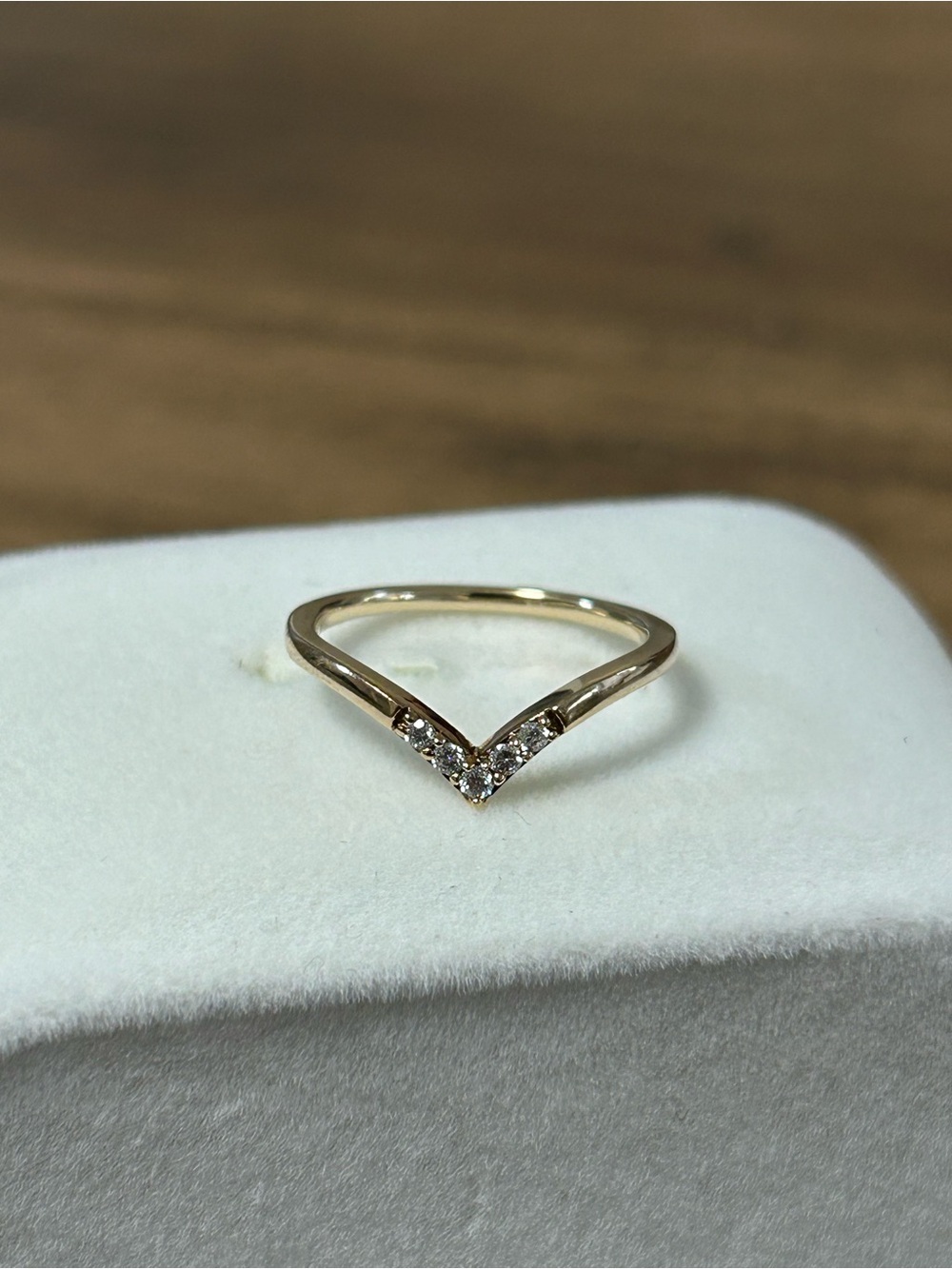 Gold Chevron Band Ring with Diamond Accents 10k yellow gold.